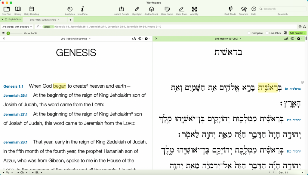 Accordance displaying the selected verses in parallel Bible texts
